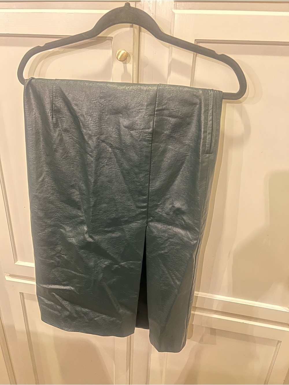 Skies Are Blue - Hunter green faux leather Pencil Skirt with Front Slit